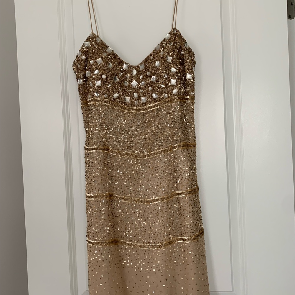 Aidan Mattox Gold Sequin Silk Mini Dress Size 10